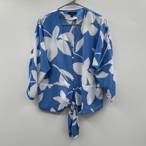 Alfani Blue and‎ White Floral Blouse